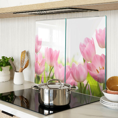 Tagliere in vetro temperato Tulipani rosa nel giardino