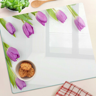 Tagliere in vetro Tulipani su sfondo bianco