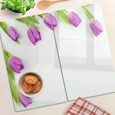 Tagliere in vetro Tulipani su sfondo bianco