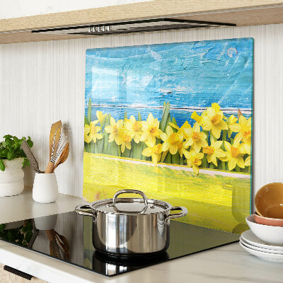 Tagliere in vetro temperato Fiori di narciso contro il cielo