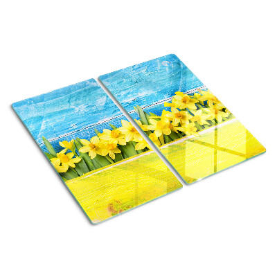 Tagliere in vetro temperato Fiori di narciso contro il cielo