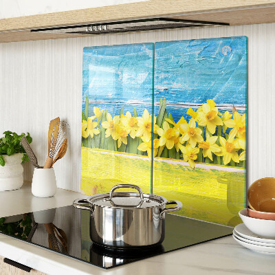 Tagliere in vetro temperato Fiori di narciso contro il cielo