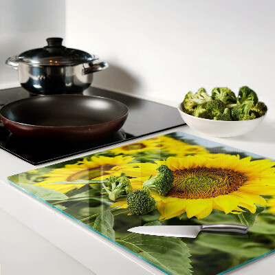 Tagliere in vetro Girasoli su uno sfondo verde