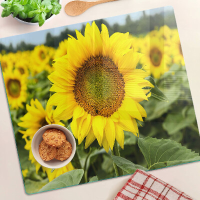 Tagliere in vetro Girasoli su uno sfondo verde