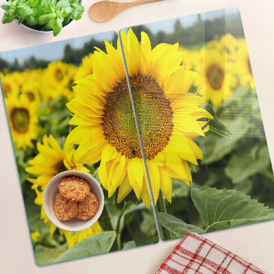 Tagliere in vetro Girasoli su uno sfondo verde