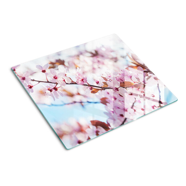Tagliere in vetro temperato Fiori di ciliegio su sfondo blu