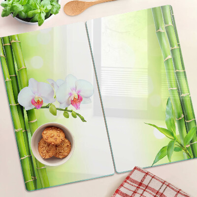 Tagliere in vetro temperato Orchidee e bambù