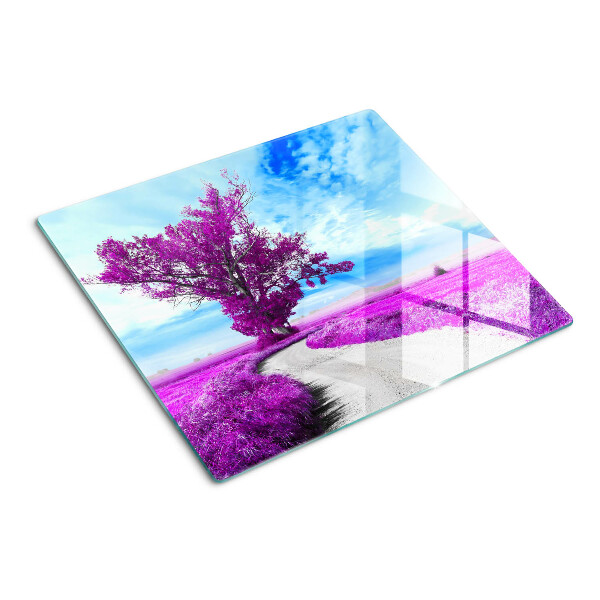 Tagliere in vetro temperato Albero viola contro il cielo