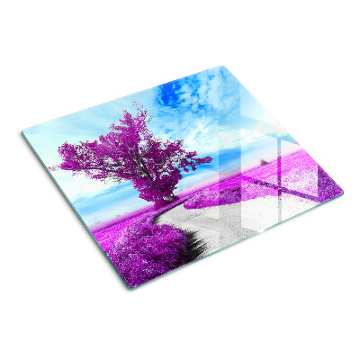 Tagliere in vetro temperato Albero viola contro il cielo