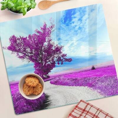 Tagliere in vetro temperato Albero viola contro il cielo