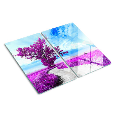 Tagliere in vetro temperato Albero viola contro il cielo