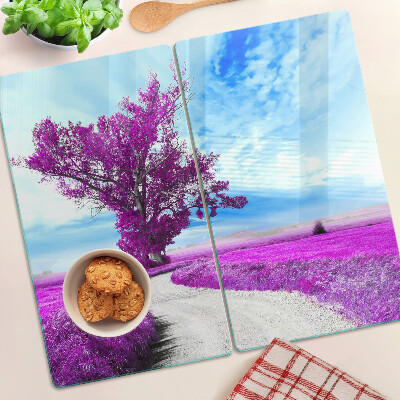 Tagliere in vetro temperato Albero viola contro il cielo