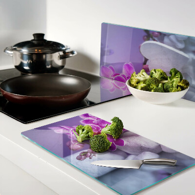 Tagliere in vetro Orchidee su pietre