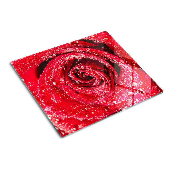 Tagliere in vetro Rosa rossa con gocce d'acqua