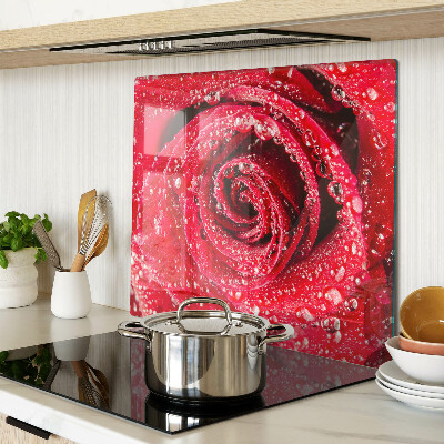 Tagliere in vetro Rosa rossa con gocce d'acqua