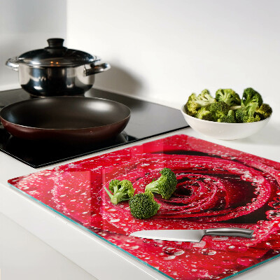 Tagliere in vetro Rosa rossa con gocce d'acqua
