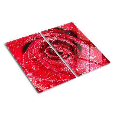 Tagliere in vetro Rosa rossa con gocce d'acqua