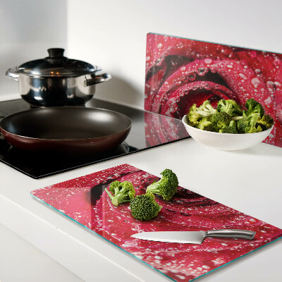 Tagliere in vetro Rosa rossa con gocce d'acqua