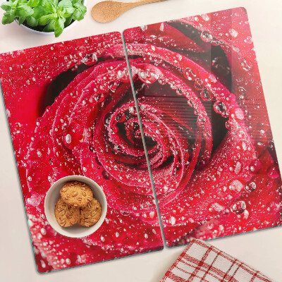 Tagliere in vetro Rosa rossa con gocce d'acqua