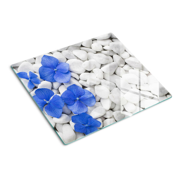 Tagliere in vetro Fiori blu su pietre bianche