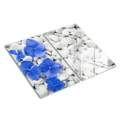 Tagliere in vetro Fiori blu su pietre bianche
