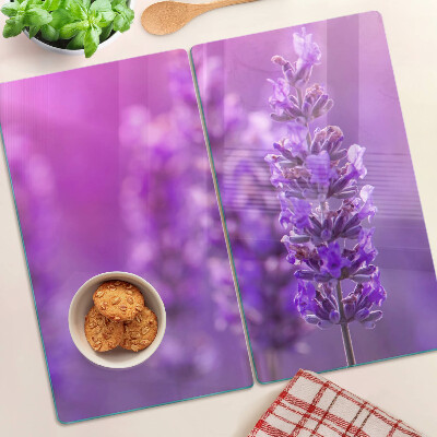 Tagliere in vetro temperato Fiori di lavanda su sfondo viola