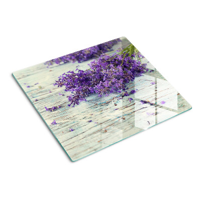 Tagliere in vetro temperato Lavanda su uno sfondo di legno