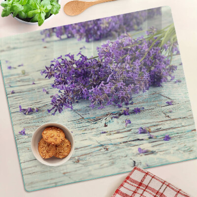 Tagliere in vetro temperato Lavanda su uno sfondo di legno