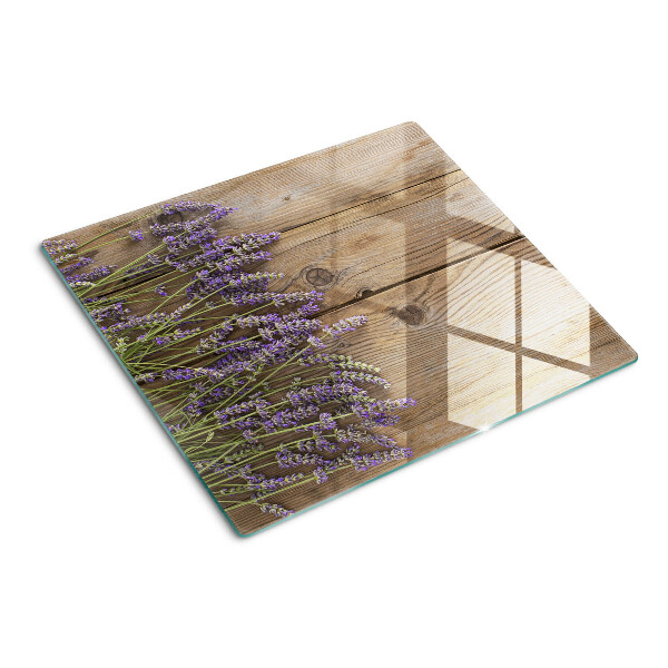Tagliere in vetro temperato Lavanda su uno sfondo di legno