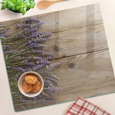Tagliere in vetro temperato Lavanda su uno sfondo di legno