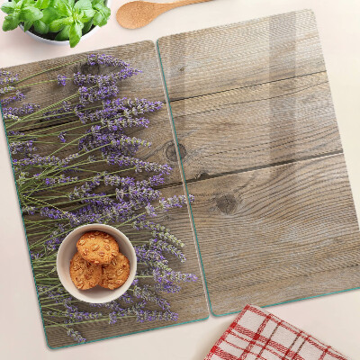 Tagliere in vetro temperato Lavanda su uno sfondo di legno