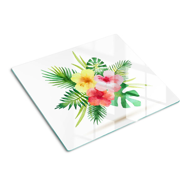 Tagliere in vetro Fiori e foglie tropicali