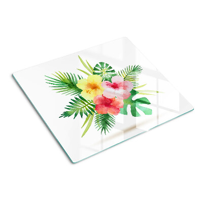 Tagliere in vetro Fiori e foglie tropicali