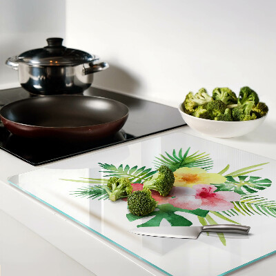 Tagliere in vetro Fiori e foglie tropicali