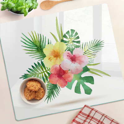 Tagliere in vetro Fiori e foglie tropicali