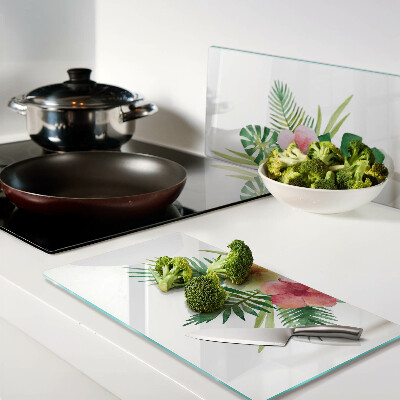 Tagliere in vetro Fiori e foglie tropicali