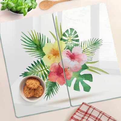 Tagliere in vetro Fiori e foglie tropicali