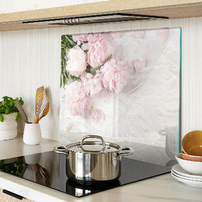 Tagliere in vetro temperato Fiori di peonia su sfondo di marmo