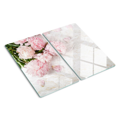 Tagliere in vetro temperato Fiori di peonia su sfondo di marmo