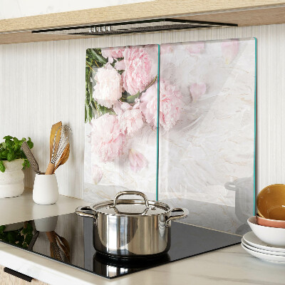 Tagliere in vetro temperato Fiori di peonia su sfondo di marmo