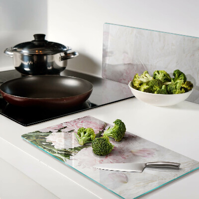 Tagliere in vetro temperato Fiori di peonia su sfondo di marmo