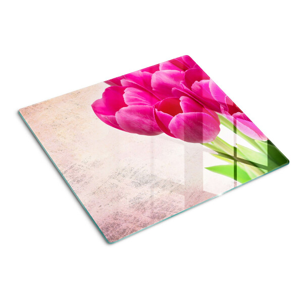 Tagliere in vetro temperato Fiori di tulipano su sfondo rosa