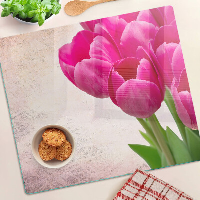 Tagliere in vetro temperato Fiori di tulipano su sfondo rosa