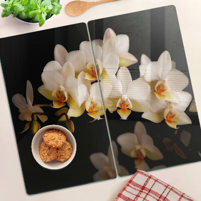 Tagliere in vetro Orchidee su sfondo nero