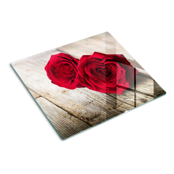 Tagliere in vetro temperato Rose rosse su uno sfondo di legno