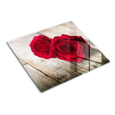 Tagliere in vetro temperato Rose rosse su uno sfondo di legno