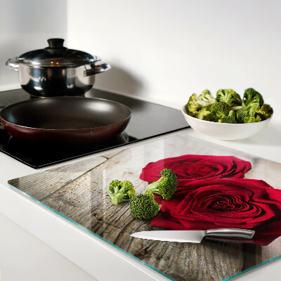 Tagliere in vetro temperato Rose rosse su uno sfondo di legno