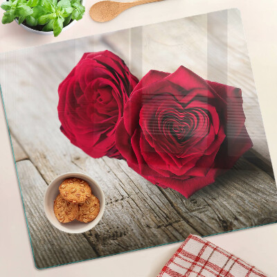 Tagliere in vetro temperato Rose rosse su uno sfondo di legno