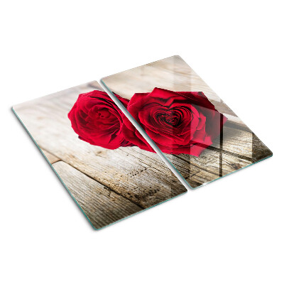 Tagliere in vetro temperato Rose rosse su uno sfondo di legno