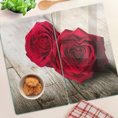Tagliere in vetro temperato Rose rosse su uno sfondo di legno